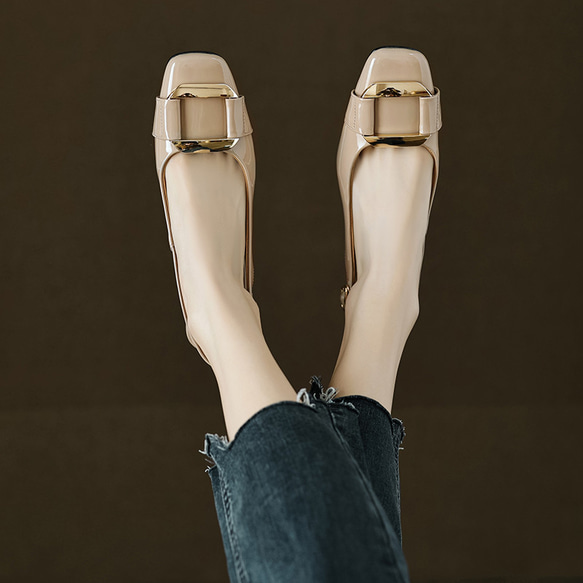 白 サンダル ベージュ サンダル バックストラップ ローヒール 靴 歩きやすい パンプス 本革 革靴 春夏 かわいい 5枚目の画像