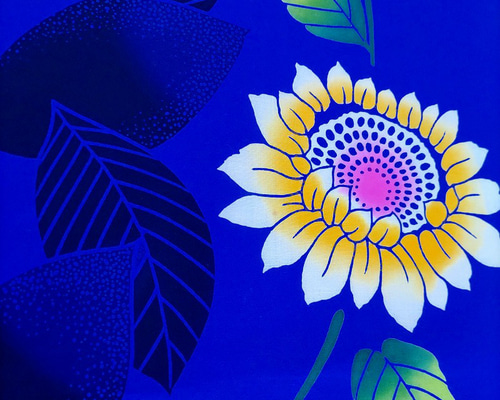 綿100％】青地に向日葵の木綿反物 約36.5cm×50cm 浴衣地 はぎれ 生地