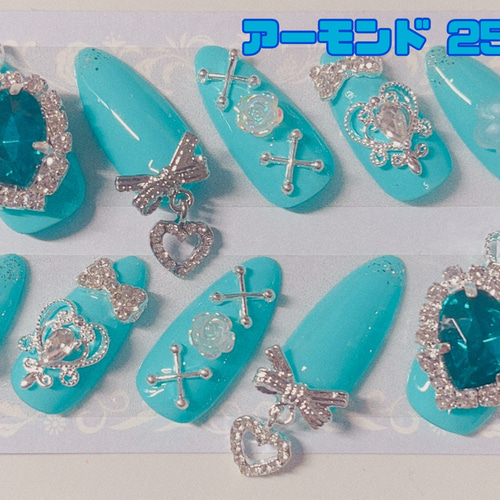 ネイルチップ 水色 黒 地雷 サブカル 量産型 推しカラー ロングポイント ネイルチップ 水色 黒 地雷 サブカル 量産型 推しカラー ロング