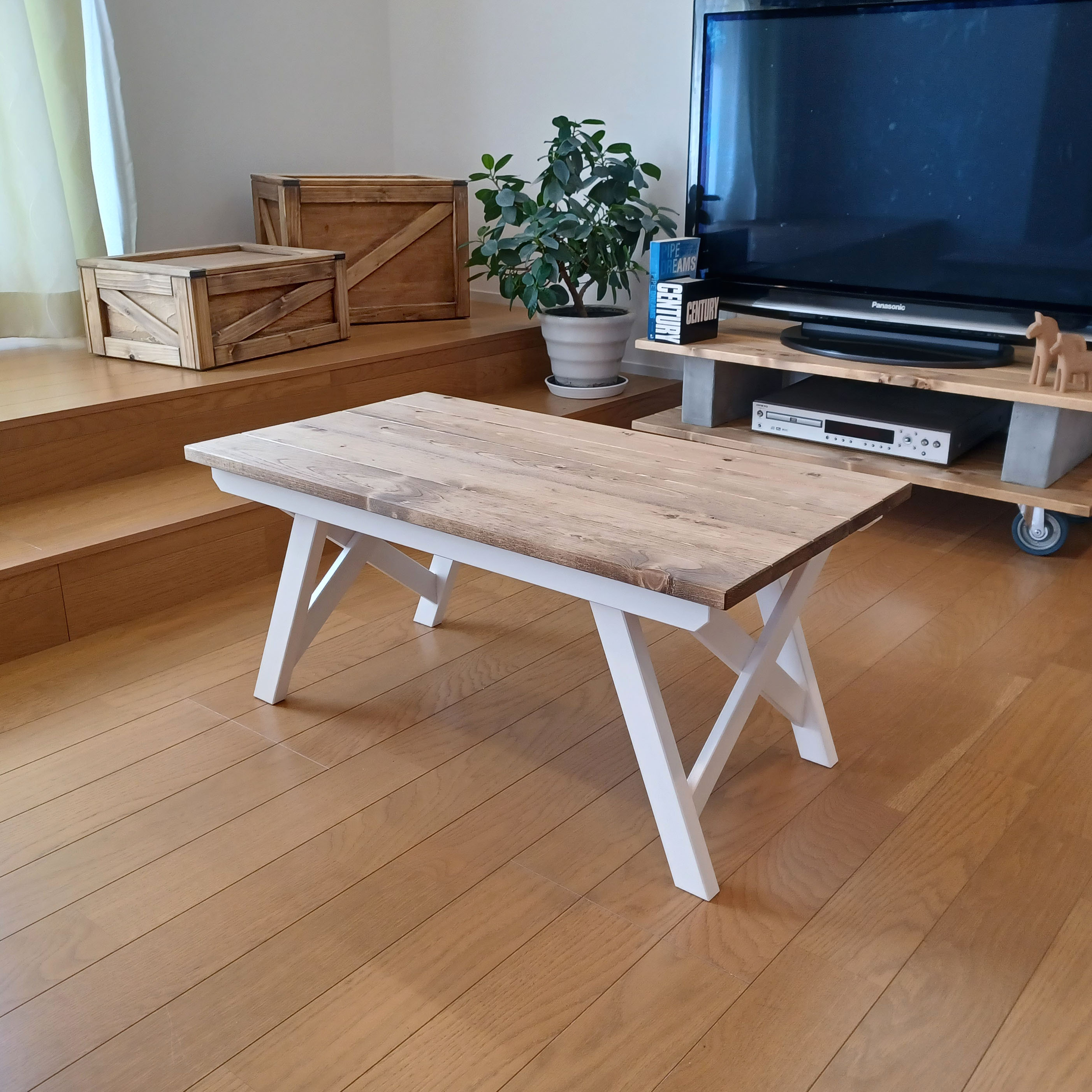 ホワイトオーク無垢 タフまる対応アイアンテーブル キャンプテーブル