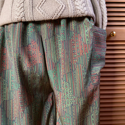 緑色の羽織もんぺパンツ　総丈９６ｃｍ　着物リメイク 1枚目の画像