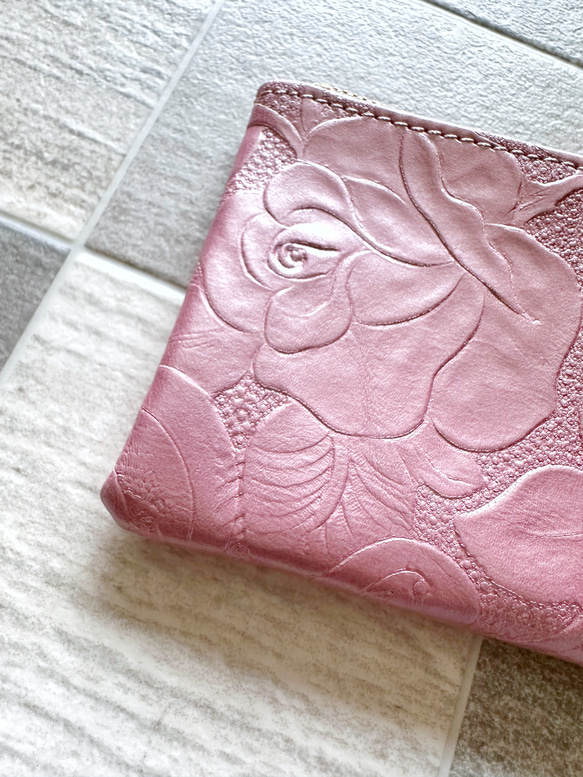 L字財布 本革 カードケース  ピンク サーモン マゼンタ 2枚目の画像