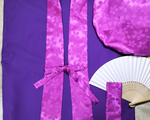【新品】古希喜寿卒寿祝い　紫色 桜(京都綸子織)合わせちゃんちゃんこ４点セット 新品】古希喜寿卒寿祝い 紫色 桜(京都綸子織)合わせ