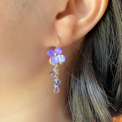 紫陽花としずくの耳飾り パープル系 イヤリング変更可能 ピアス