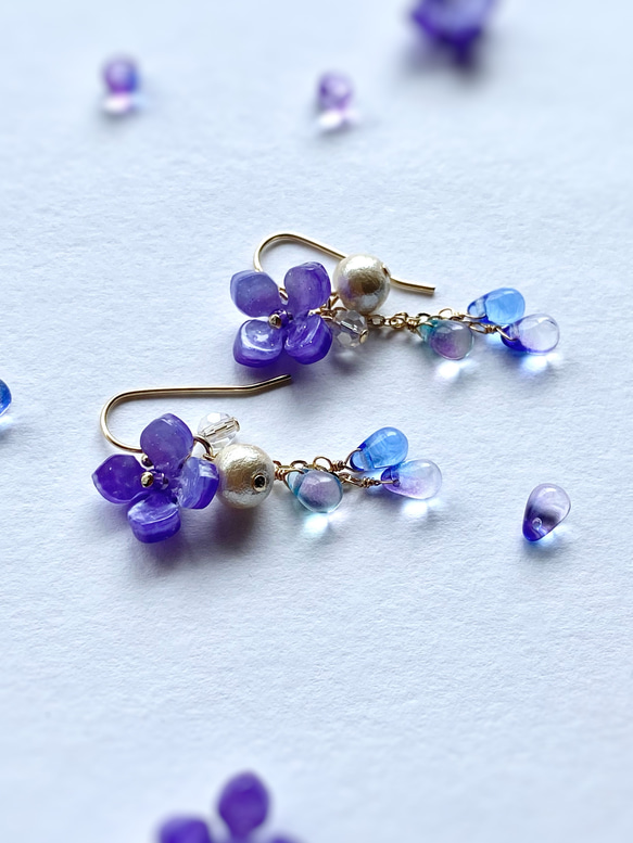 繡球花和水滴耳環紫色耳釘多變 第9張的照片