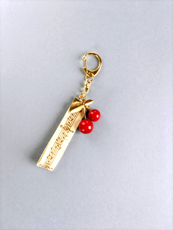 リボン＆キーホルダー作成セット 楽譜リボンとさくらんぼのキーホルダー その他携帯アクセサリー 小さな