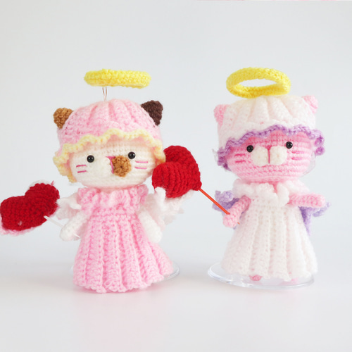 にゃんこドール(ピンクの着物少女) /ハンドメイド 着せ替えにゃんこ「ぷりんちゃん」のお衣装：厳かを頑張った天使ちゃん