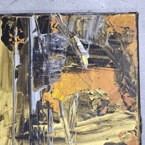 popo　抽象油彩画 グレー オレンジ 大判 ひろ・あおき 作 「盤007 」 アクリル/キャンバス S3 27.3x27
