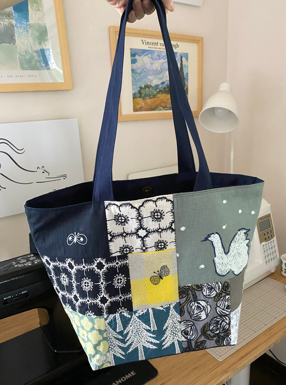 ミナペルホネン　Lサイズ　肩がけ　パッチワーク　トートバッグ 内ポケット 持ち手