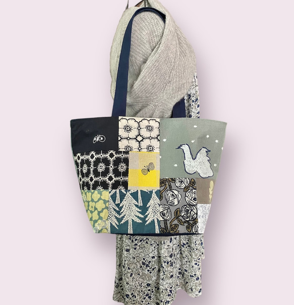 ミナペルホネン　Lサイズ　肩がけ　パッチワーク　トートバッグ 内ポケット 持ち手