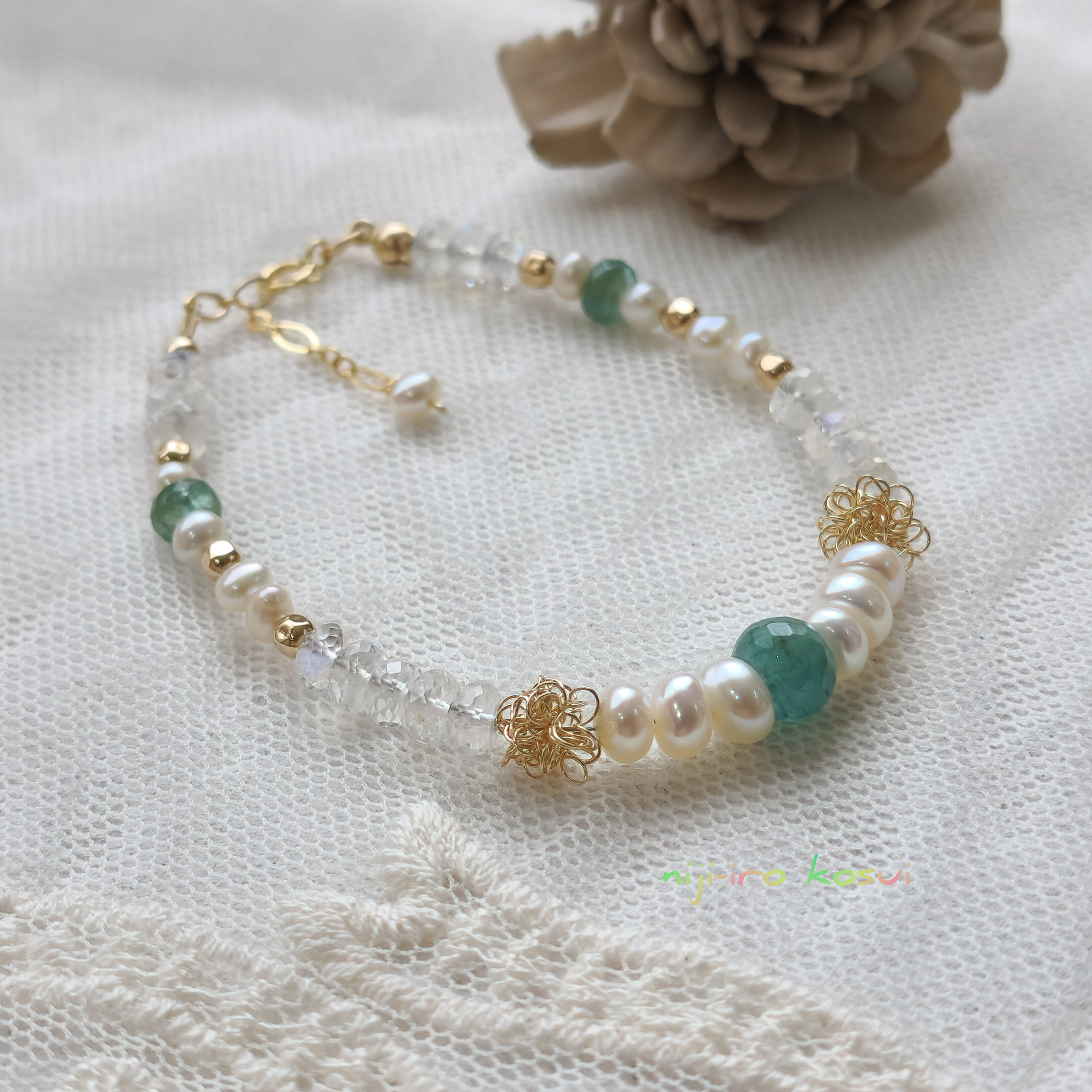 希少✧高品質✧ザンビア産エメラルドブレスレット✧14kgf エメラルドのブレスレット【14kgf】 ブレスレット えみぽむ