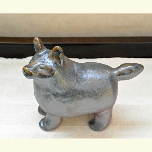 大きめ イヌの置き物 渋めカラー 犬 インテリア 手作り陶芸 陶器