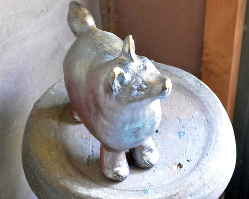 黒白の犬の陶器置物、陶芸家、森、作品 黒白の犬の陶器置物、陶芸家、森、作品