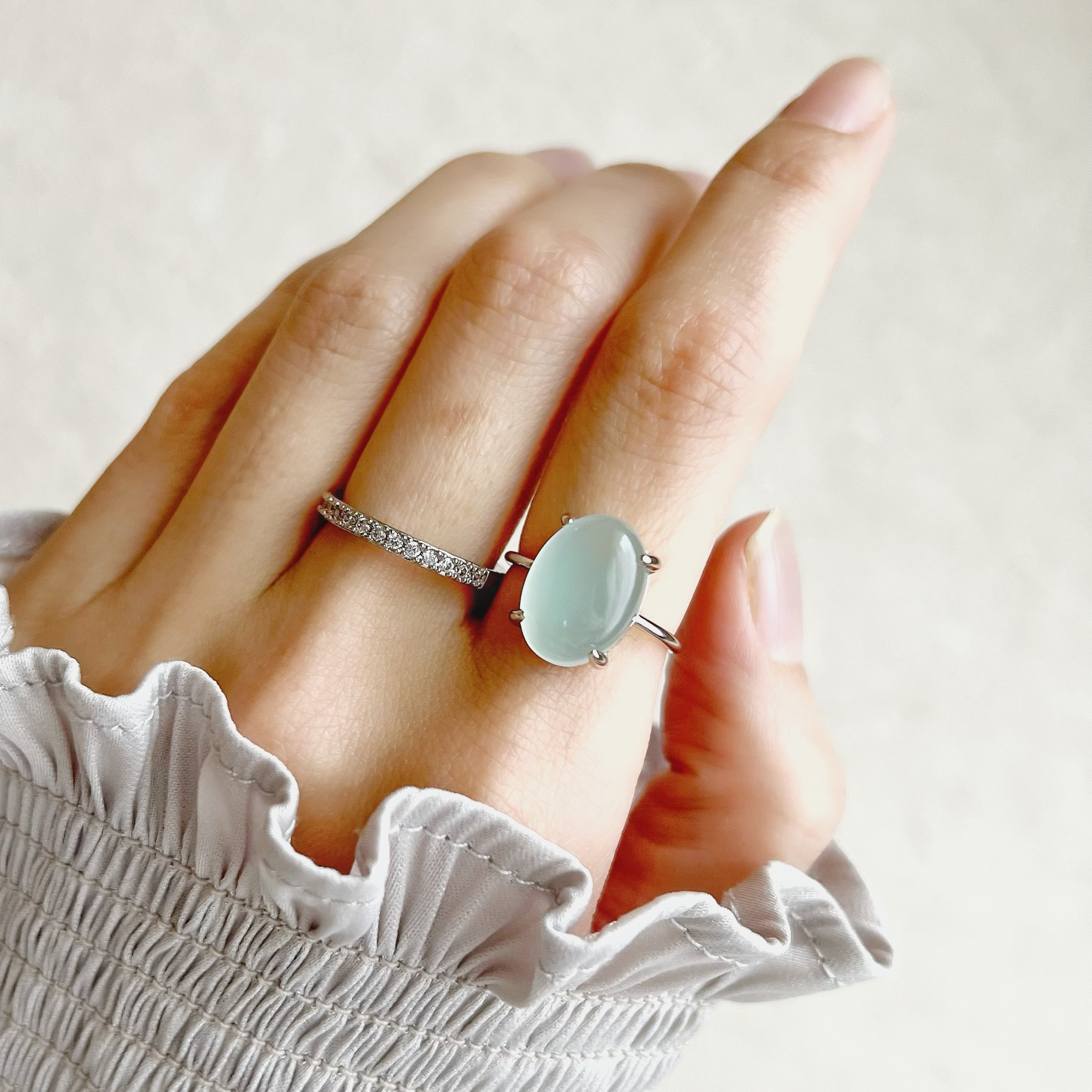 【JORIE】シーブルーカルセドニーリング　silver925　フリーサイズ、固定サイズ、刻印あり