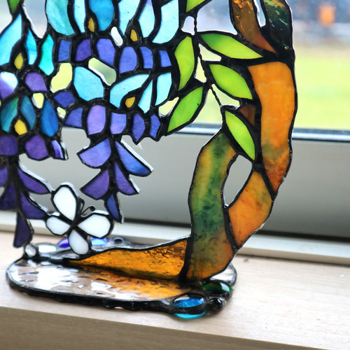 ステンドグラス・藤の花のサンキャッチャー その他インテリア雑貨 kiku