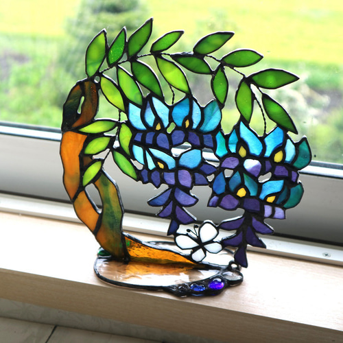 ステンドグラス・藤の花のサンキャッチャー その他インテリア雑貨 kiku