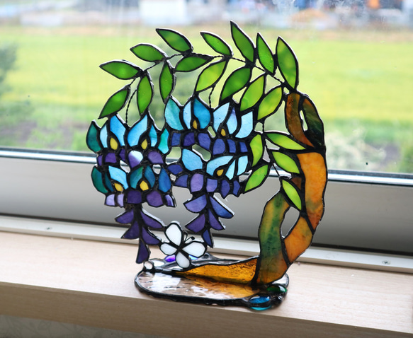 ステンドグラス・藤の花のサンキャッチャー その他インテリア雑貨 kiku