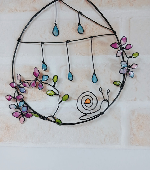 雨の日の紫陽花　ワイヤーアート　ワイヤークラフト 3枚目の画像