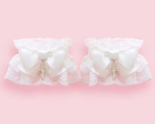 お袖留め 付け カフス ラインストーンクロスチャーム ダブルレース