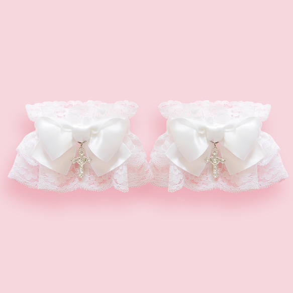 お袖留め 付け カフス ラインストーンクロスチャーム ダブルレース