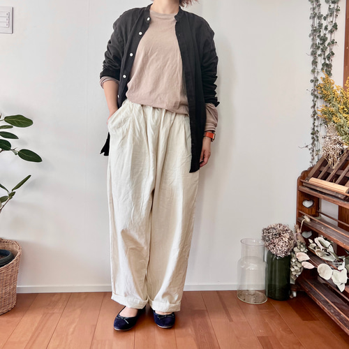 おとなサイズ『育てる綿麻デニム』まるいワイドパンツ 親子コーデ 