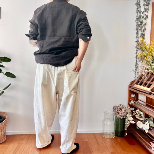 おとなサイズ『育てる綿麻デニム』まるいワイドパンツ 親子コーデ 