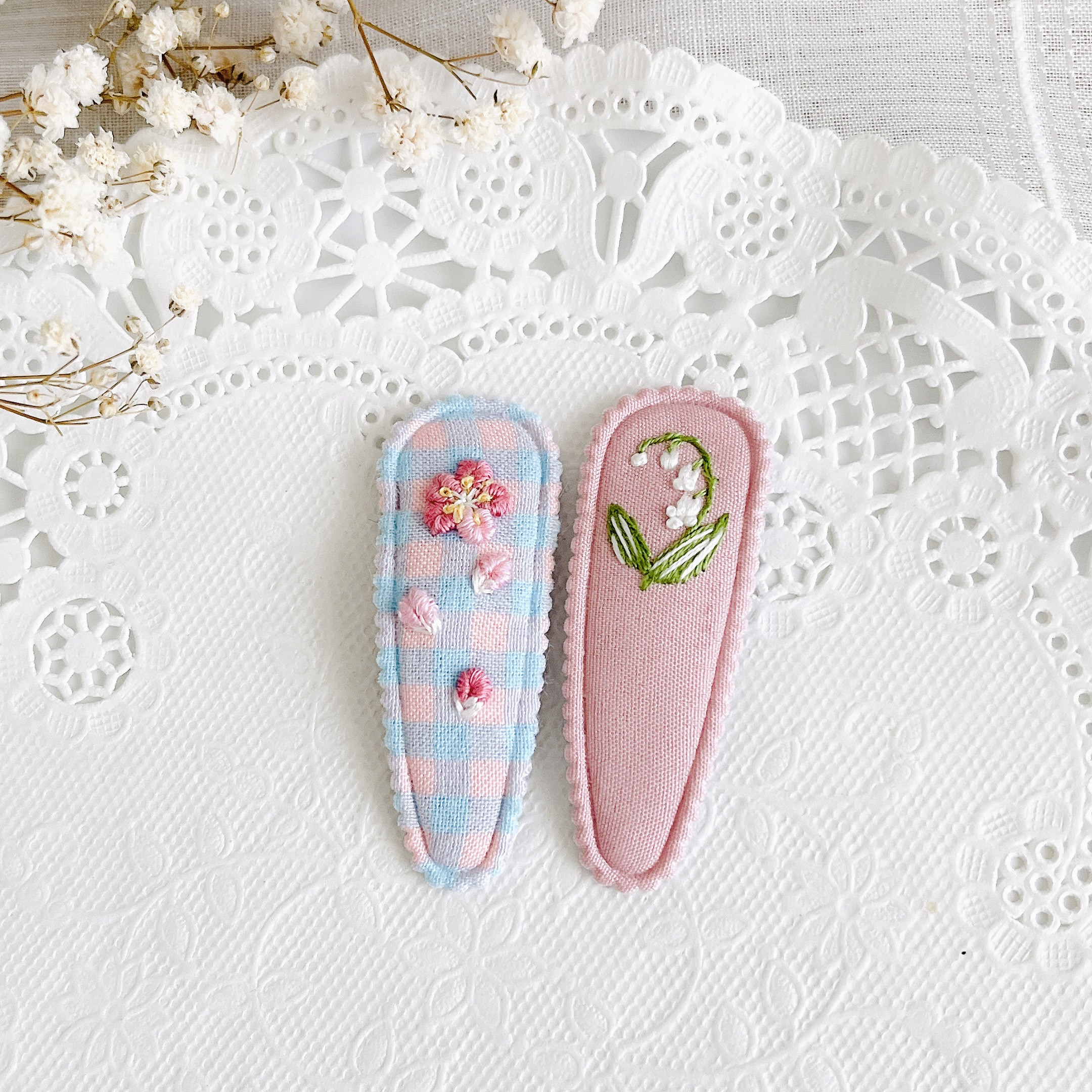 お得な2点セット】ワンポイント花刺繍ヘアパッチンピン ヘアピン