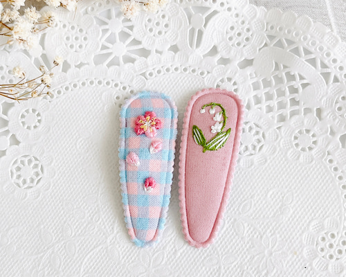 お得な2点セット】ワンポイント花刺繍ヘアパッチンピン ヘアピン