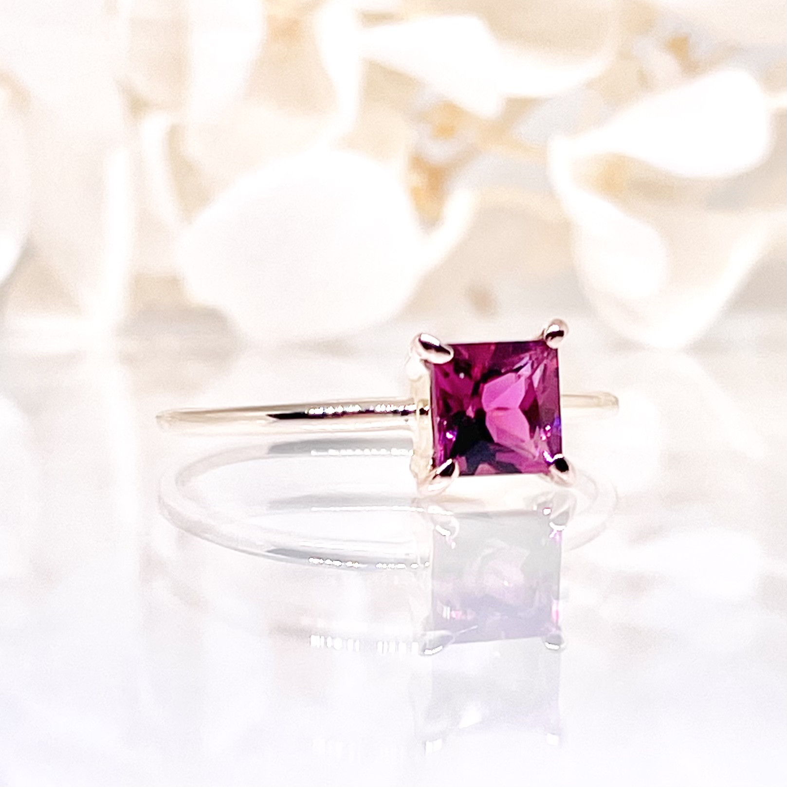 K18(18金)最高品質ピンクトルマリンのスクエアリング【セミオーダーメイド】