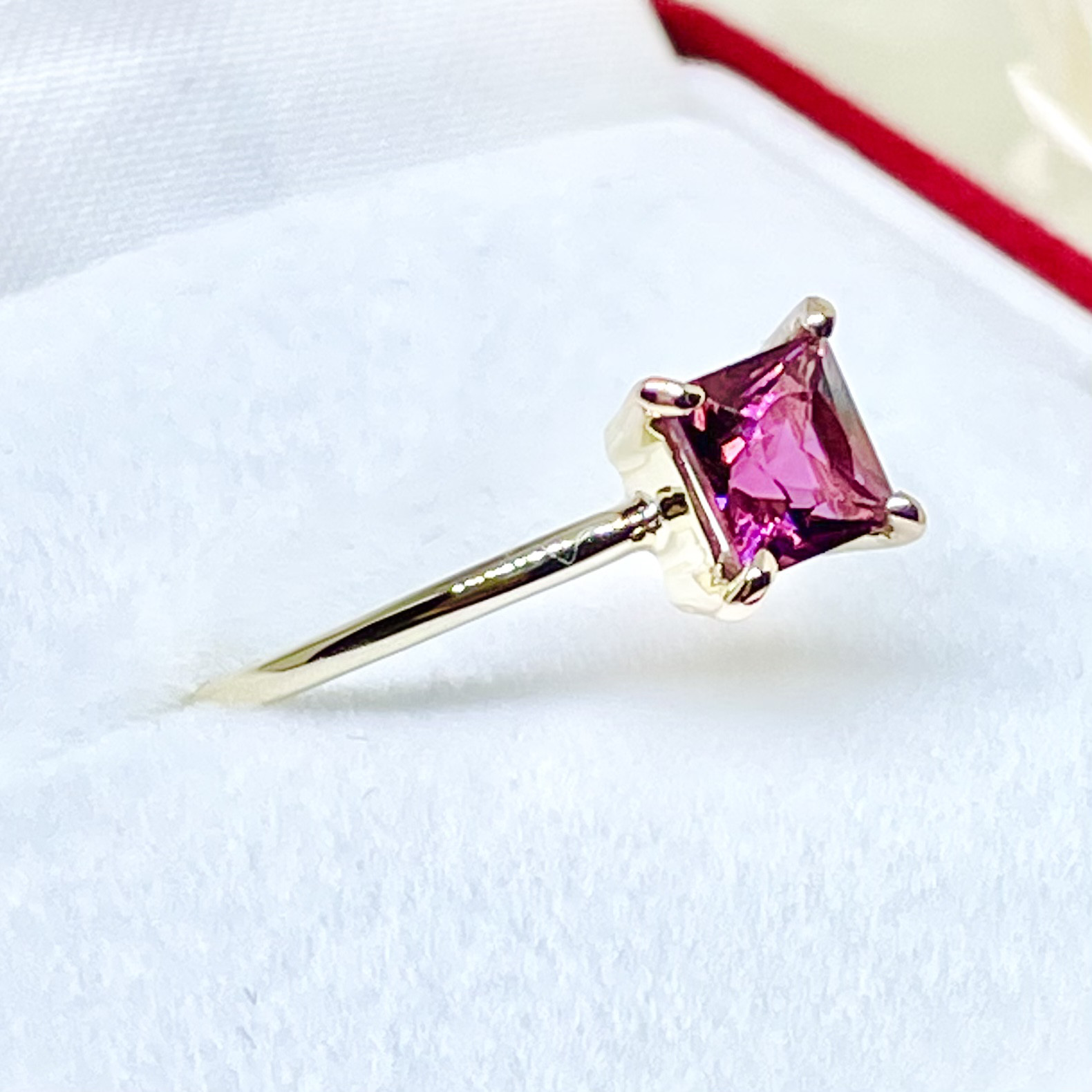 K18(18金)最高品質ピンクトルマリンのスクエアリング【セミオーダーメイド】
