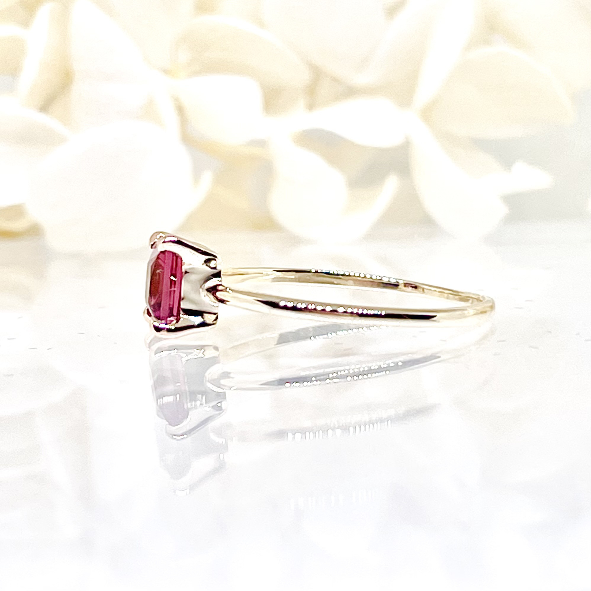 K18(18金)最高品質ピンクトルマリンのスクエアリング【セミオーダーメイド】
