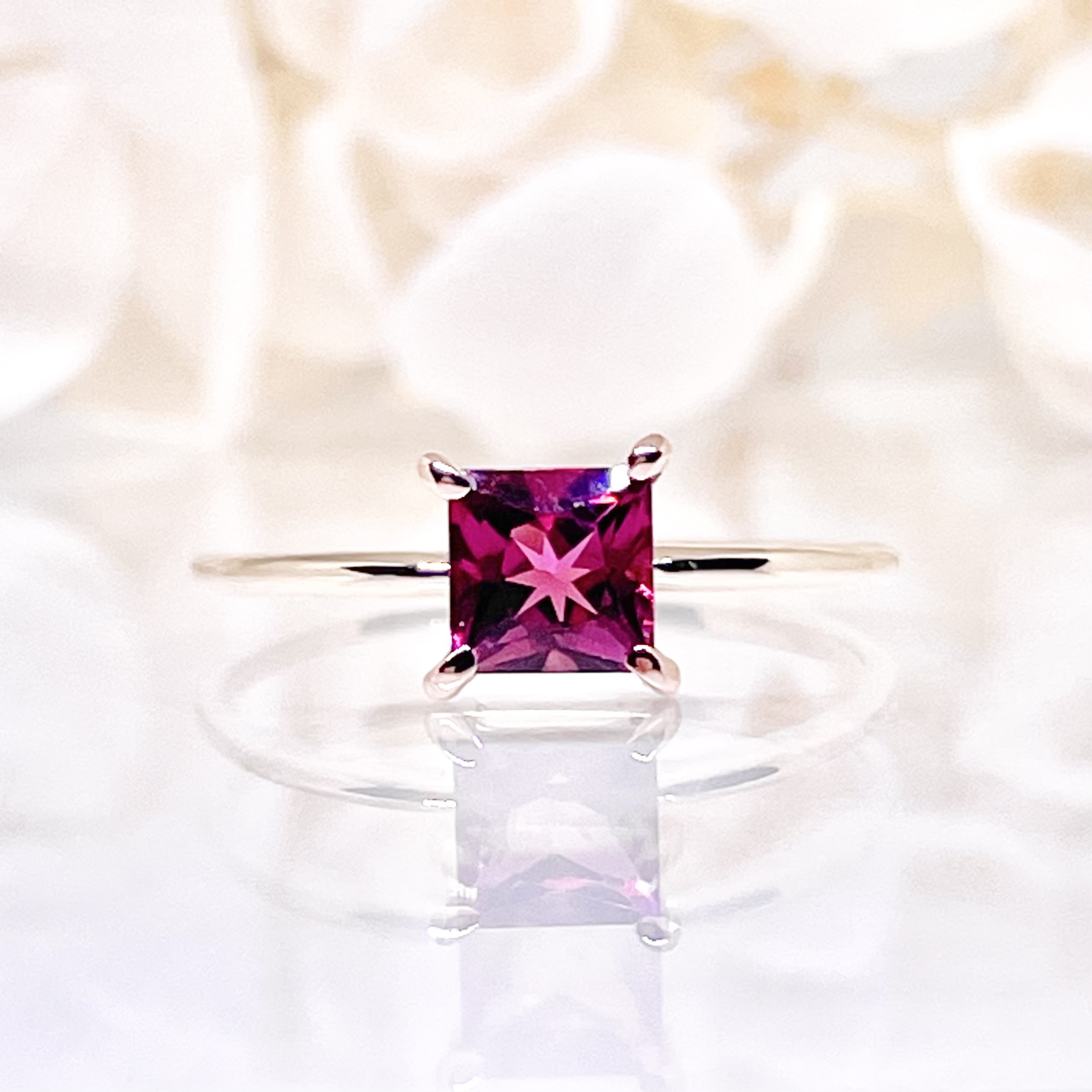 K18(18金)最高品質ピンクトルマリンのスクエアリング【セミオーダーメイド】