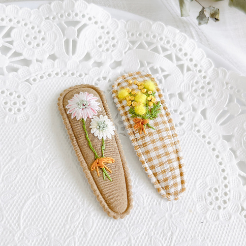 お得な2点セット】ワンポイント花刺繍ヘアパッチンピン ヘアピン