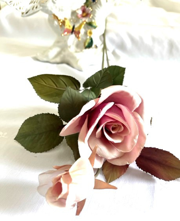 手染め布花 春の歌② 薔薇1枝 玄関・和洋の空間・お部屋の