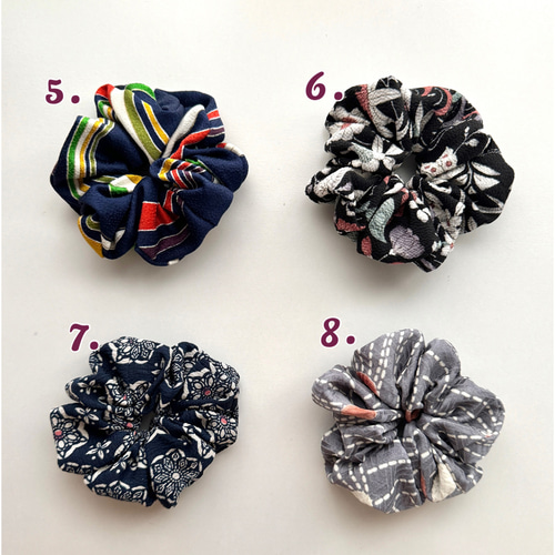 着物シュシュ5〜8＊花柄・松葉・カラフル模様♦︎シルクシュシュ 和柄