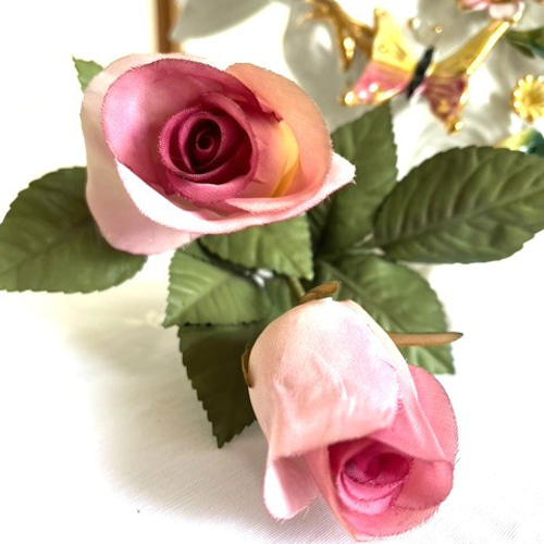 手染め布花 春の歌⓹ 薔薇1枝 玄関・和洋の空間・お部屋の