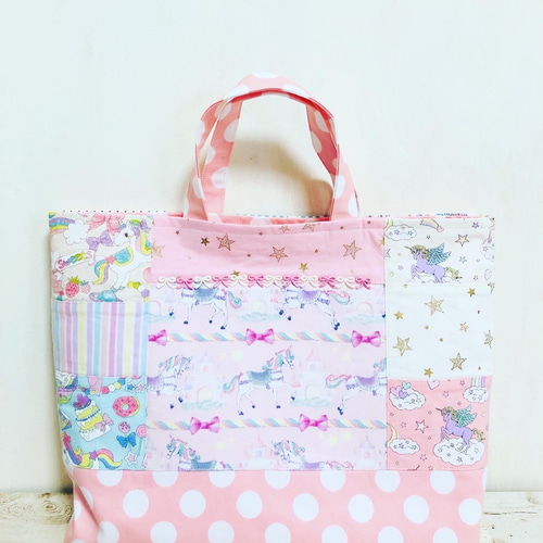 レッスンバック/ゆめかわ両面パッチワーク レッスンバッグ niji