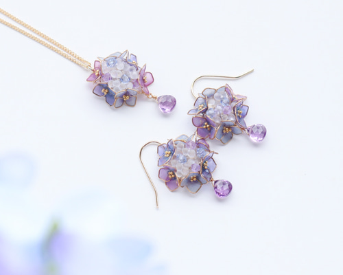 再販♡紫陽花ピアス Birth Flower】6月誕生花 K10 ピンクゴールド アジサイ ピアス