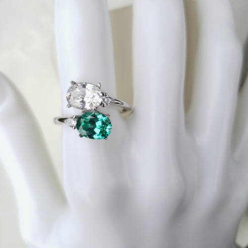 パライバトルマリン AAAグレード ダイヤモンドCZ ダブルストーンリング