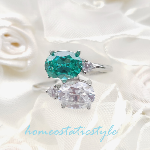 パライバトルマリン AAAグレード ダイヤモンドCZ ダブルストーンリング