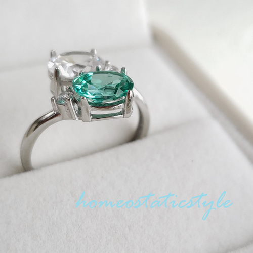 パライバトルマリン AAAグレード ダイヤモンドCZ ダブルストーンリング