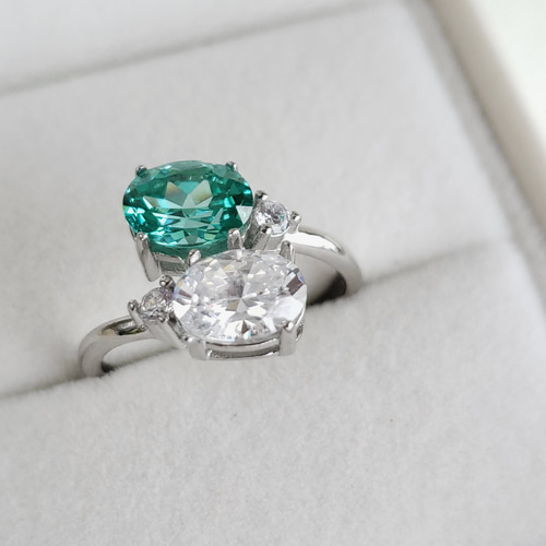 パライバトルマリン AAAグレード ダイヤモンドCZ ダブルストーンリング