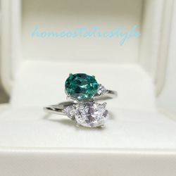 パライバトルマリン AAAグレード ダイヤモンドCZ ダブルストーンリング