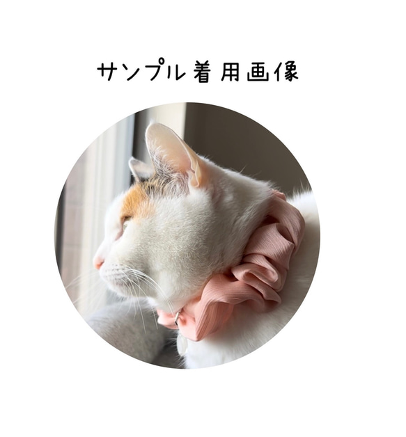 猫首輪　シュシュ首輪　【淡いぴんく】オリジナルチャーム付き　猫首輪　エレガント首輪　ペット用品　猫雑貨 4枚目の画像