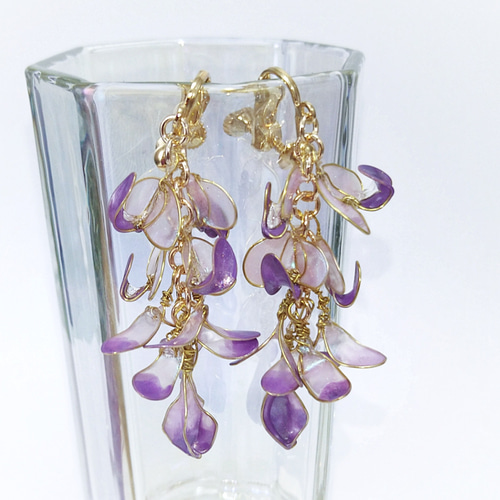 ディップアート】藤の花のピアスの作り方 How to make wisteria
