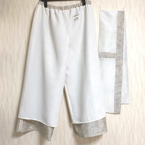 白大島＊ワイドパンツ＋ストール＊裏地付き＊着物リメイク