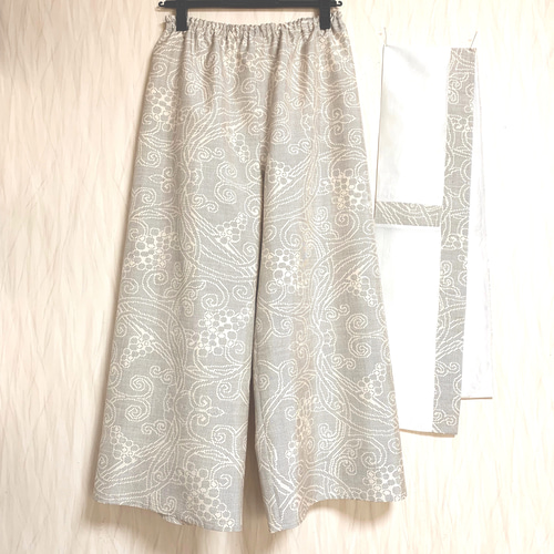 白大島＊ワイドパンツ＋ストール＊裏地付き＊着物リメイク