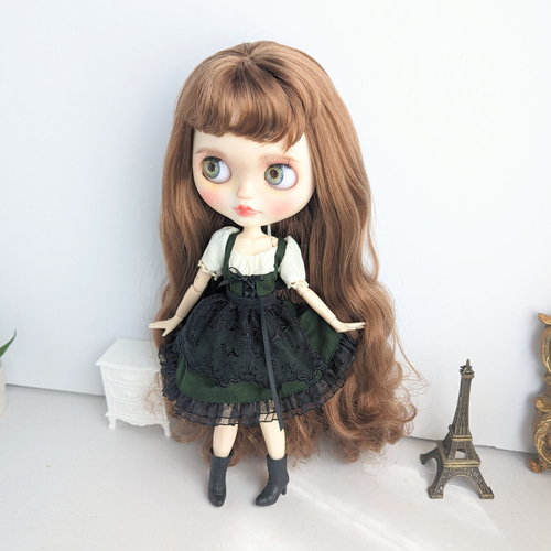 880【ブライス ワンピース】緑と黒のディアンドル風ワンピース