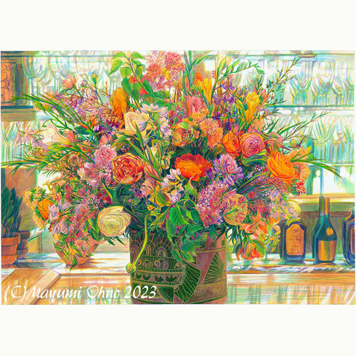 額装 湖畔の花 アメリカで版画化 絵 花 絵画 絵画