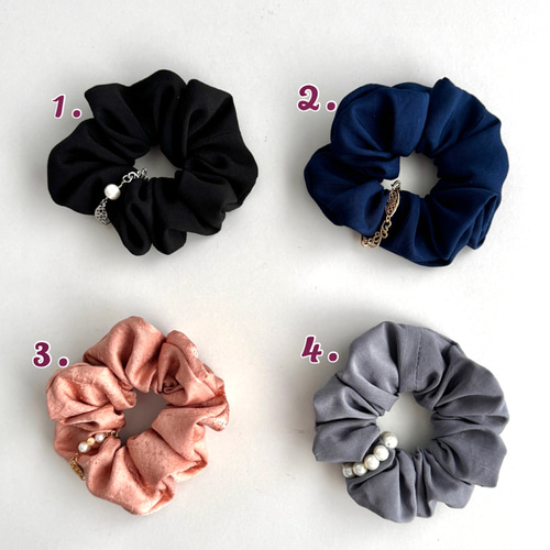 シルク大人シュシュ1〜4＊2way チェーン付♦︎淡水パール 取り外し可能